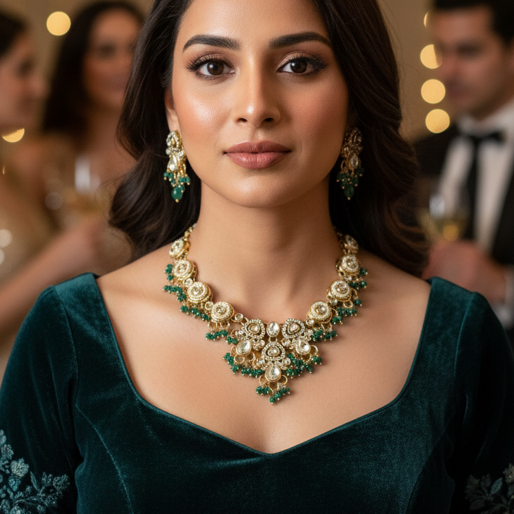 Kundan Zircon Maang Tikka Necklace Set