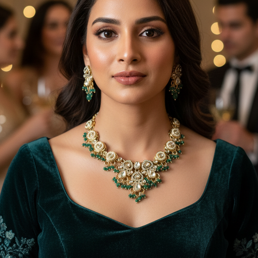 Kundan Zircon Maang Tikka Necklace Set