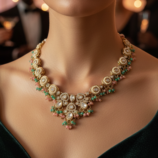 Kundan Zircon Maang Tikka Necklace Set