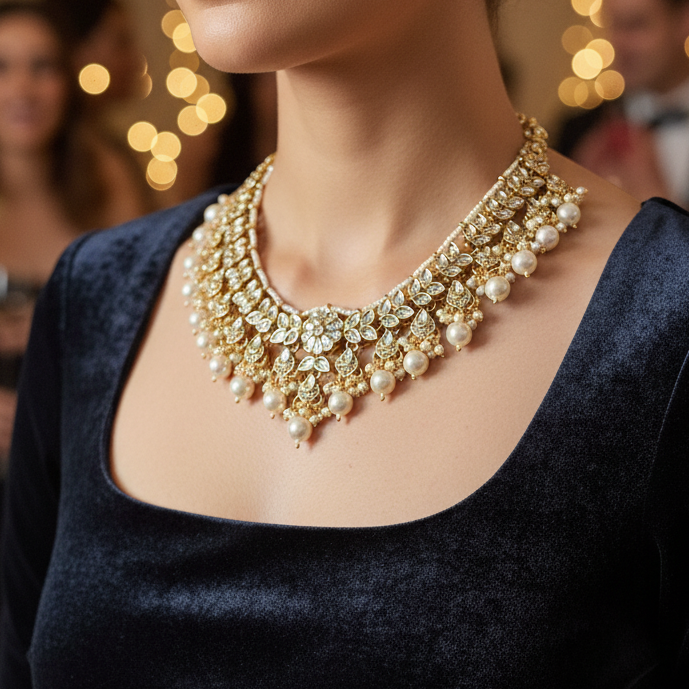 Kundan Pearl Necklace Set