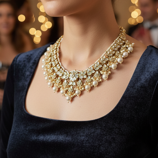 Kundan Pearl Necklace Set