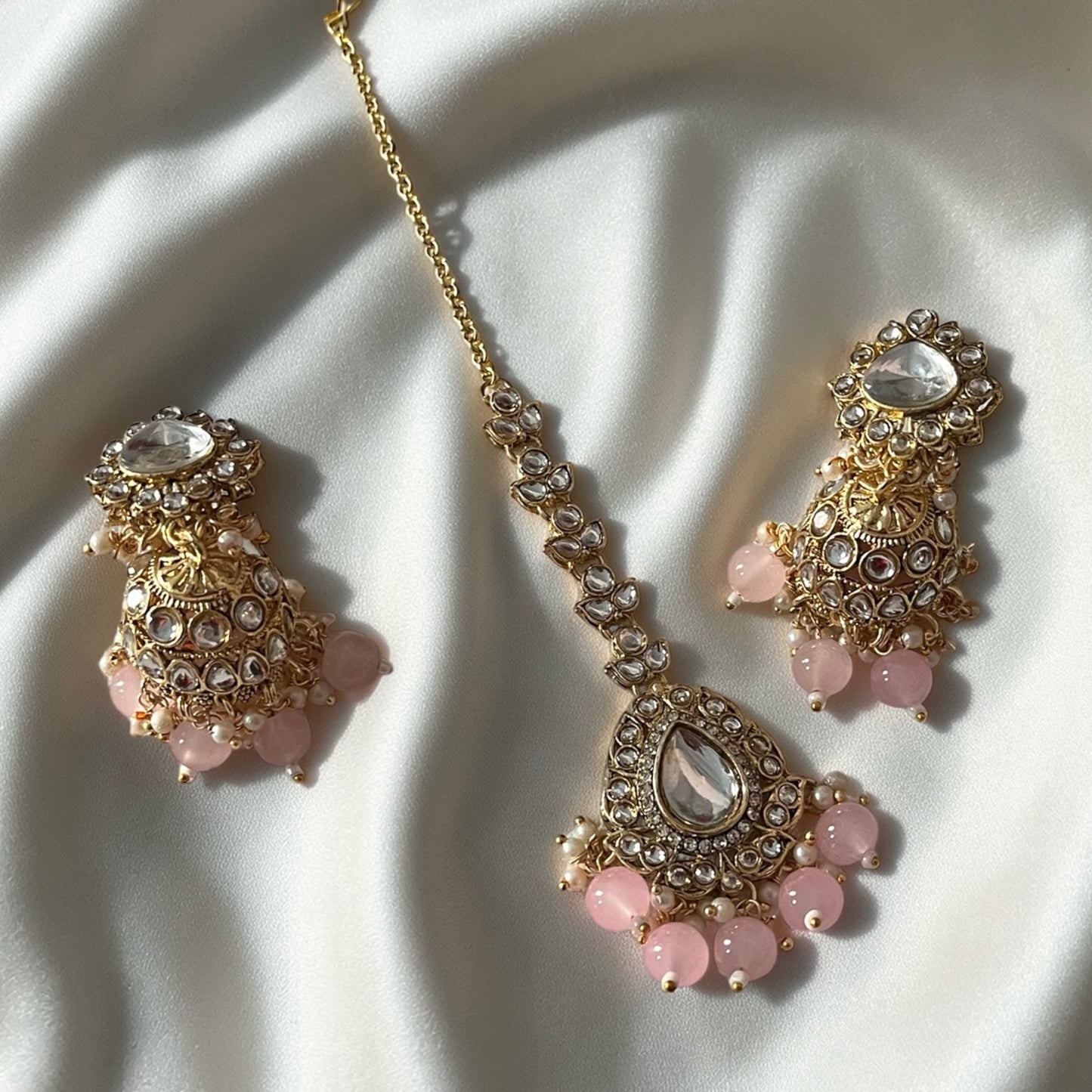 Kundan Beaded Maang Tikka Necklace Set