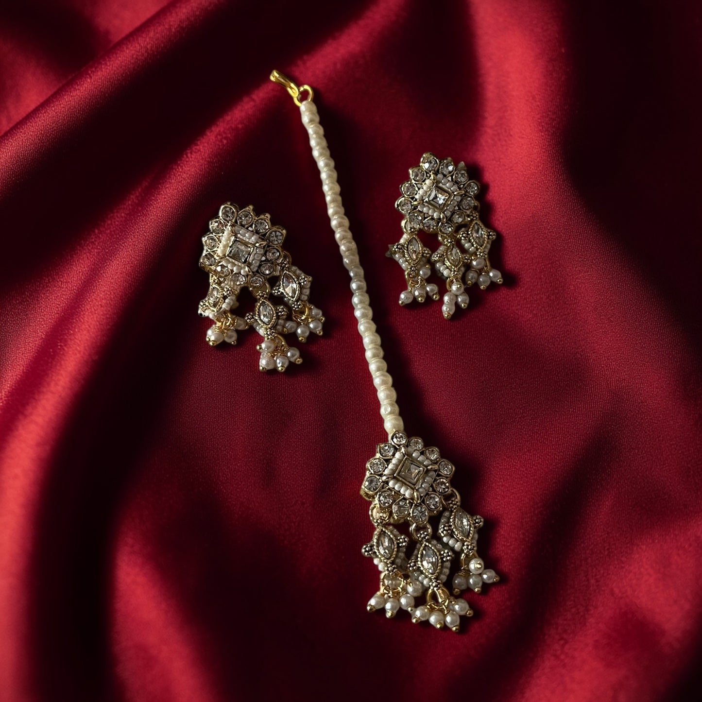Kundan Zircon Maang Tikka Necklace Set