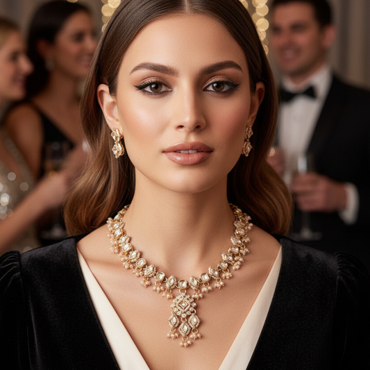 Kundan Zircon Maang Tikka Necklace Set