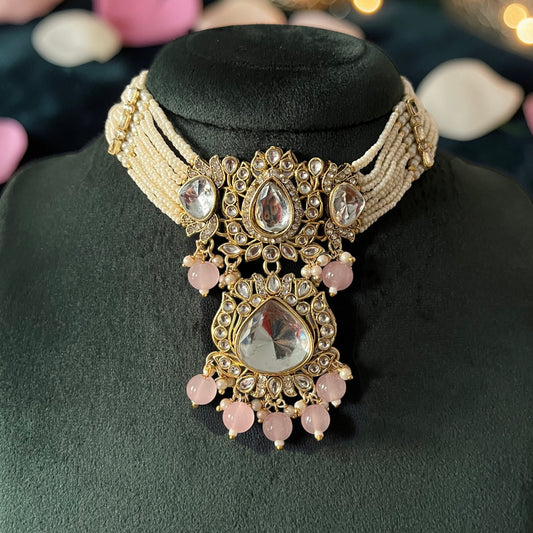 Kundan Beaded Maang Tikka Necklace Set