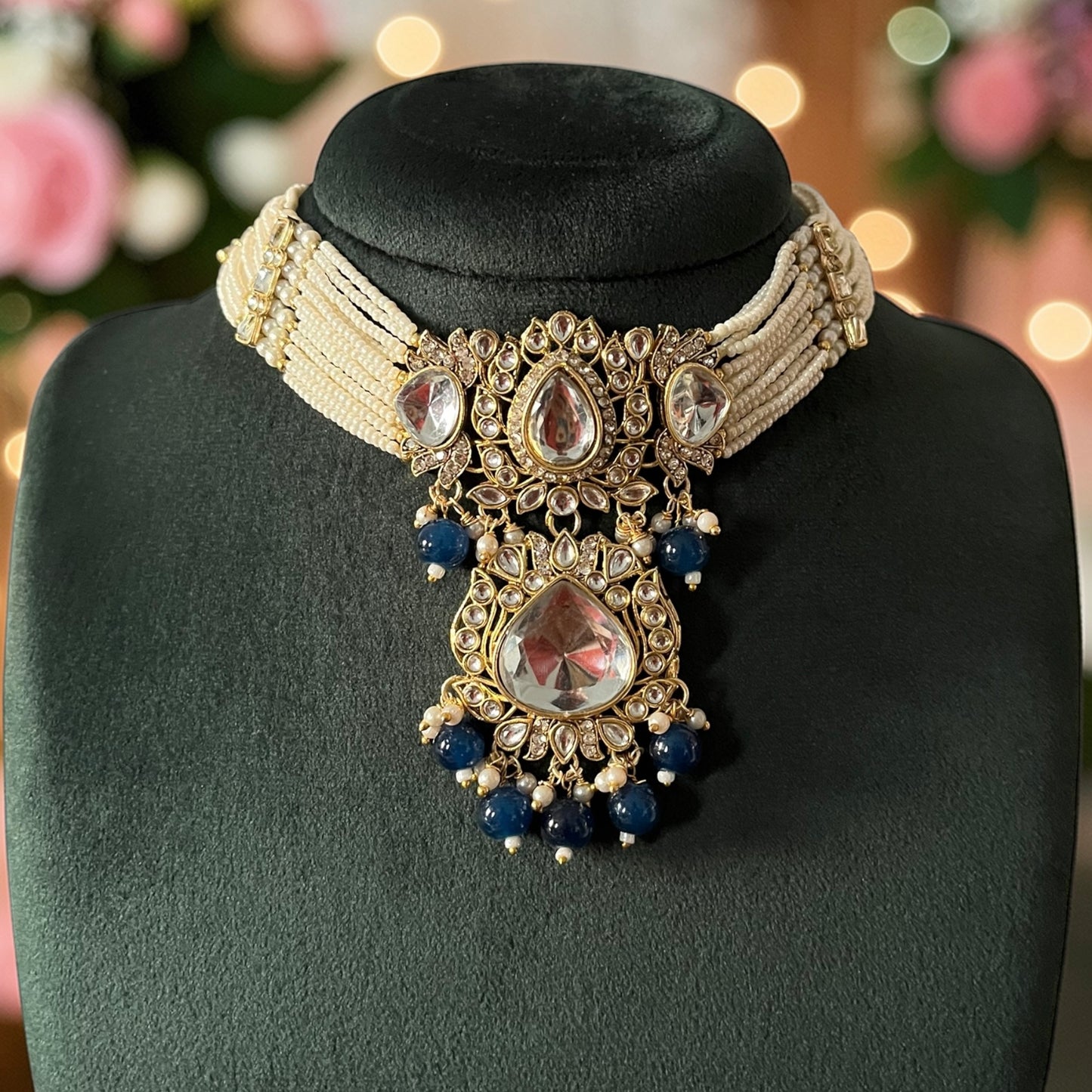 Kundan Beaded Maang Tikka Necklace Set