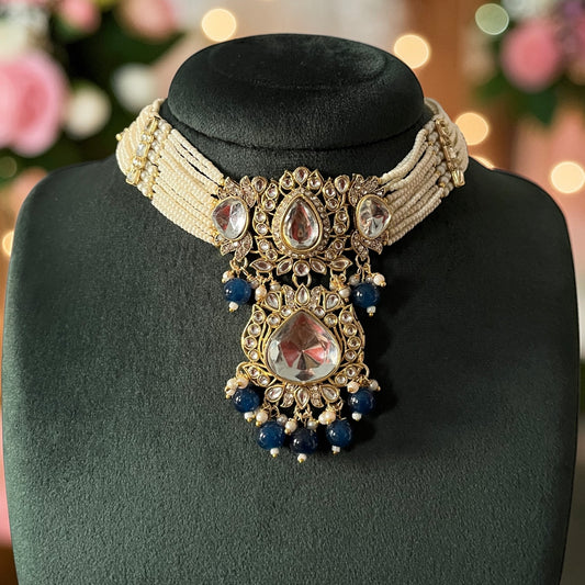Kundan Beaded Maang Tikka Necklace Set