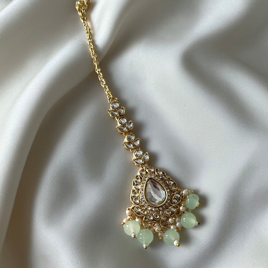 Kundan Beaded Maang Tikka Necklace Set
