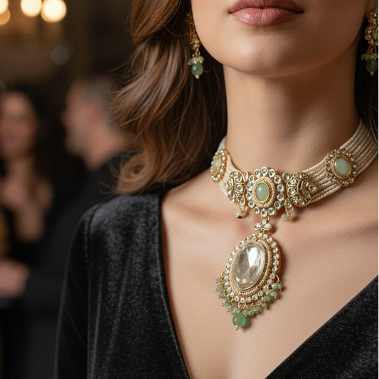 Kundan Chid Pearl Necklace Set