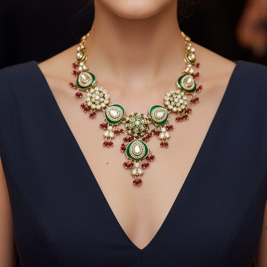 Meenakari Sleek Stone Necklace Set