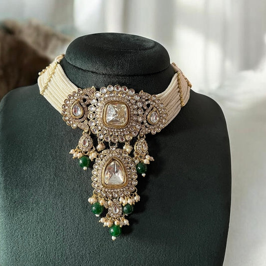 Kundan Beaded MaangTikka Necklace Set