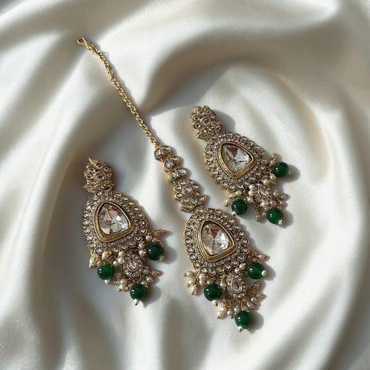 Kundan Beaded MaangTikka Necklace Set