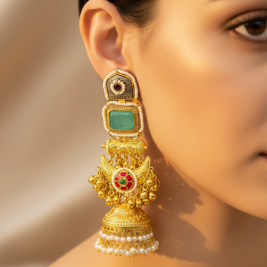 Dual Tone Kashmiri Jhumka Earrings