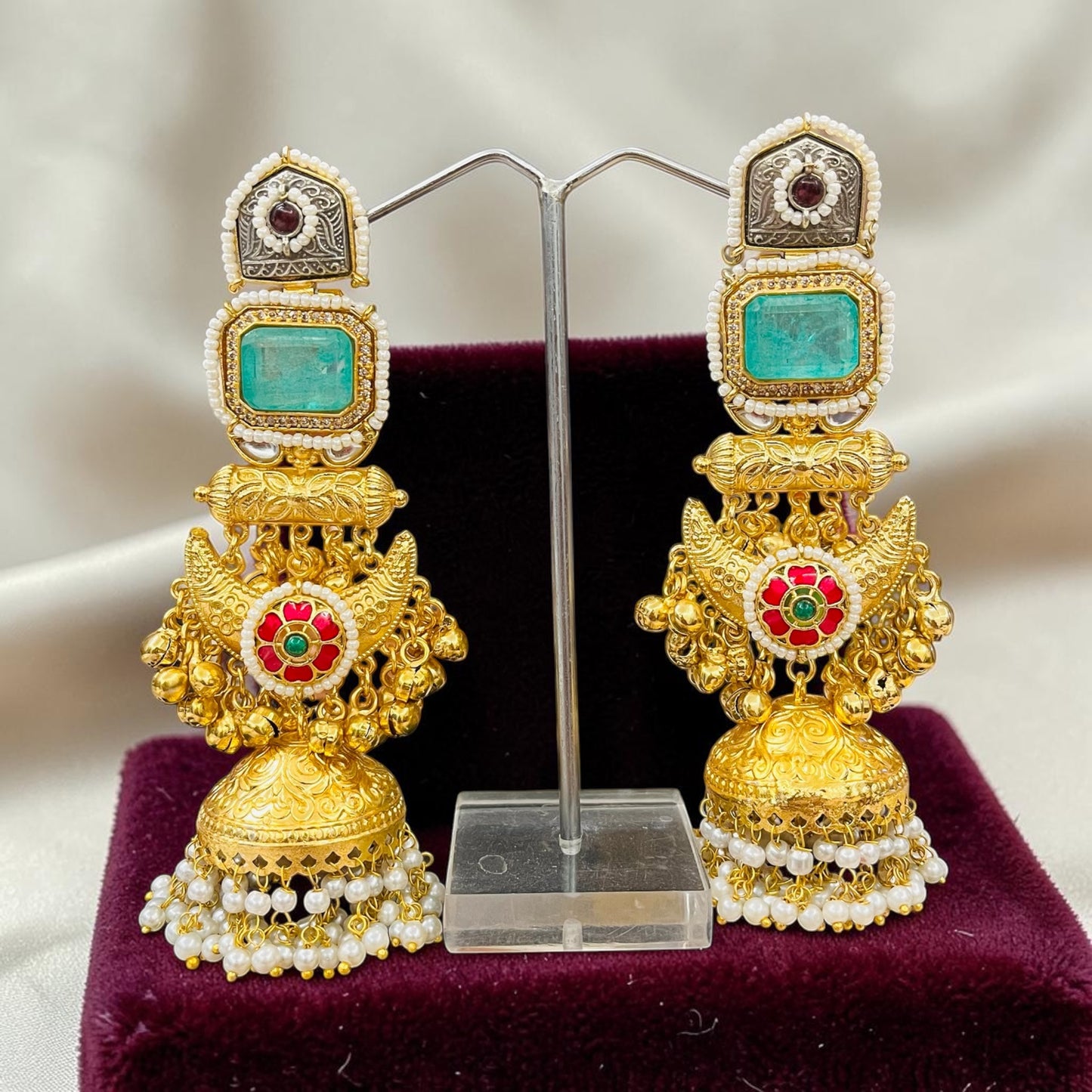 Dual Tone Kashmiri Jhumka Earrings