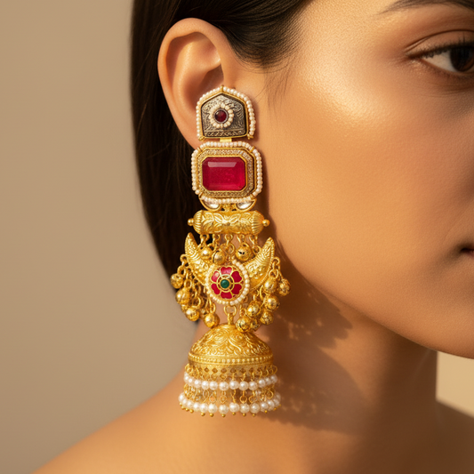 Dual Tone Kashmiri Jhumka Earrings