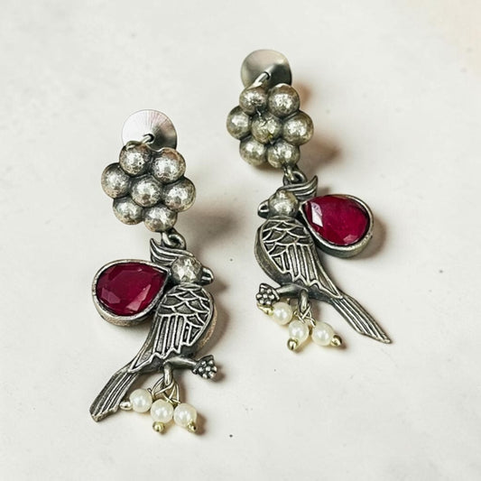 Bird Silver Oxidised Earrings