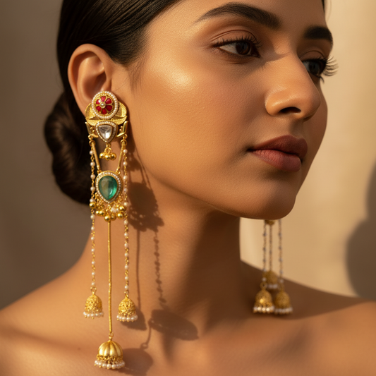Pachi Kundan Stone Kashmiri Earrings