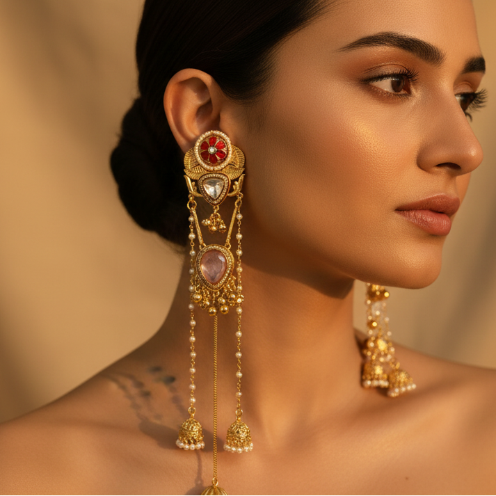 Pachi Kundan Stone Kashmiri Earrings