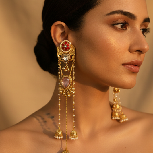 Pachi Kundan Stone Kashmiri Earrings