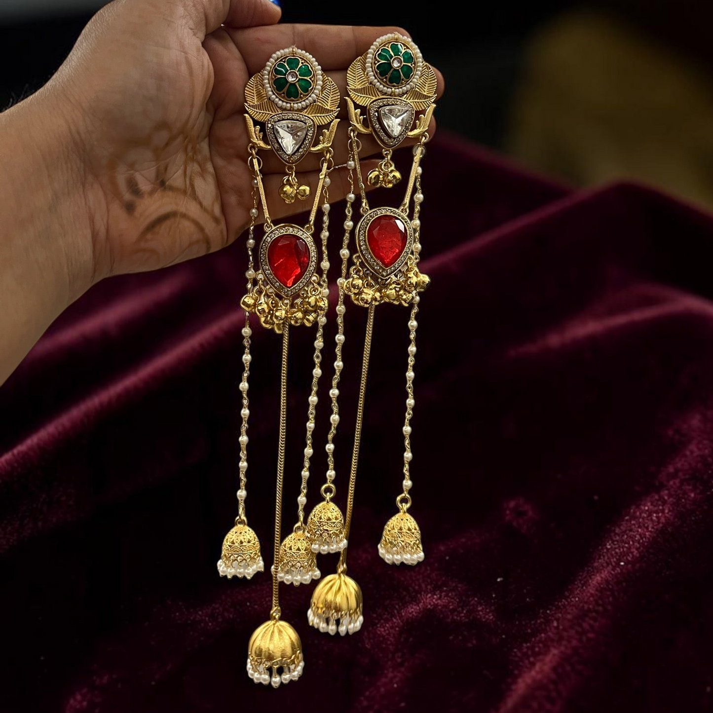 Pachi Kundan Stone Kashmiri Earrings