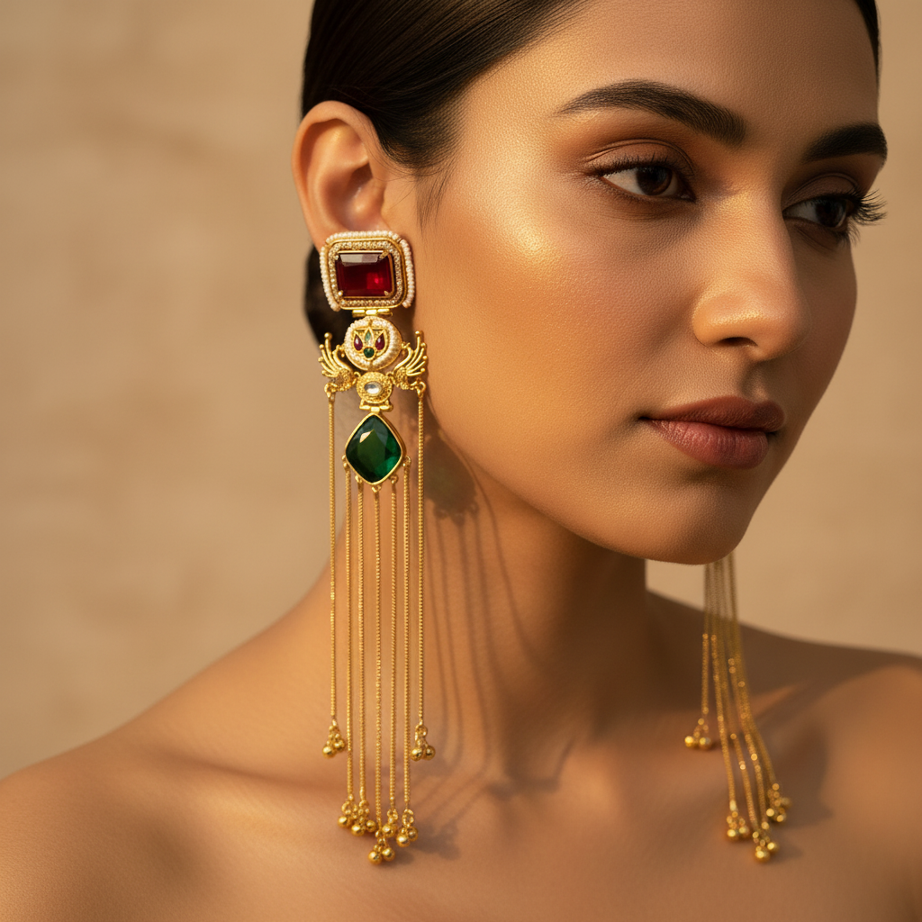 Glass Stone Kashmiri Earrings