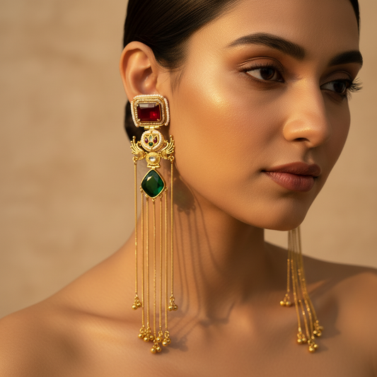 Glass Stone Kashmiri Earrings