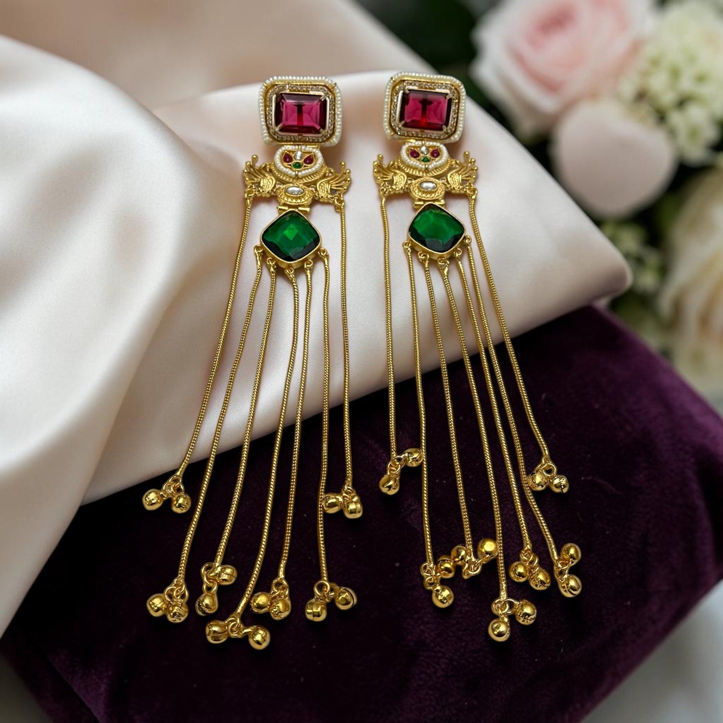 Glass Stone Kashmiri Earrings