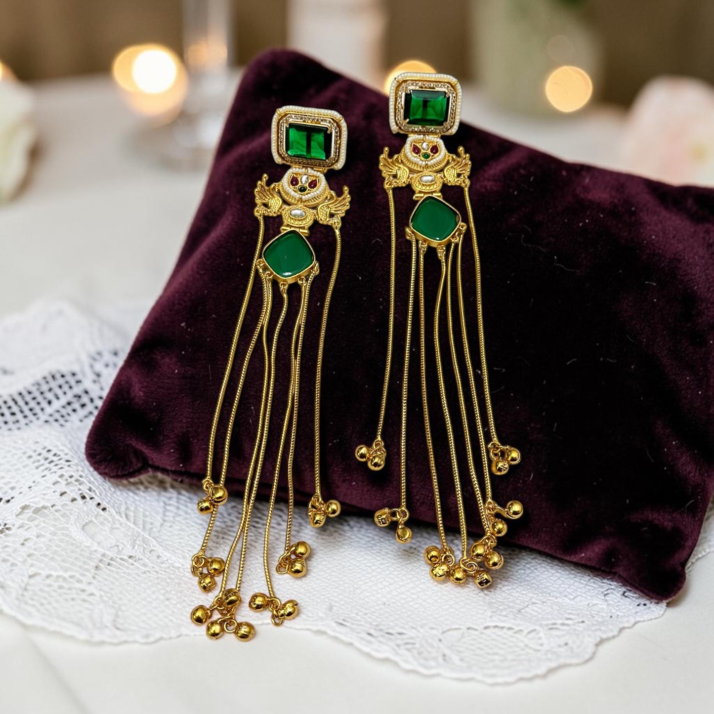Glass Stone Kashmiri Earrings