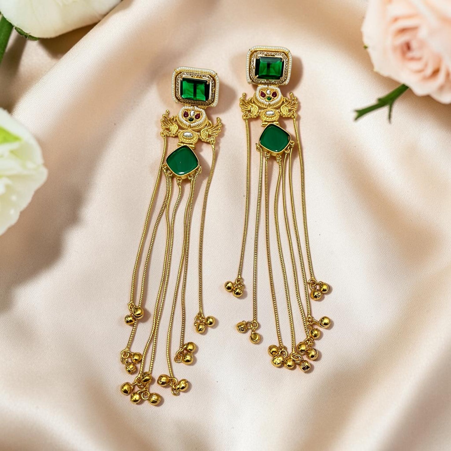 Glass Stone Kashmiri Earrings