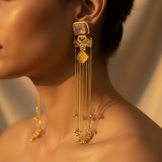 Glass Stone Kashmiri Earrings