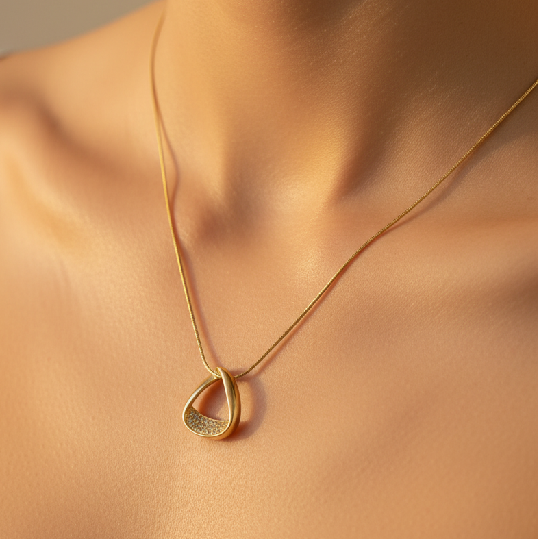 AD Studded Gold Pendant Necklace