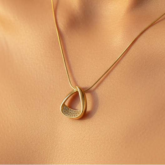 AD Studded Gold Pendant Necklace