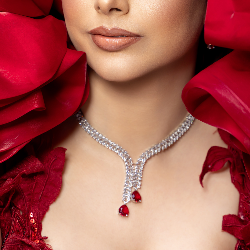Ankita Red Zircon Necklace Set