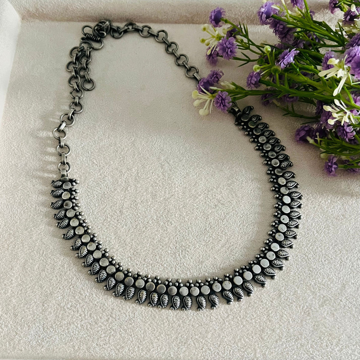 Silver Oxidised Sleek Necklace