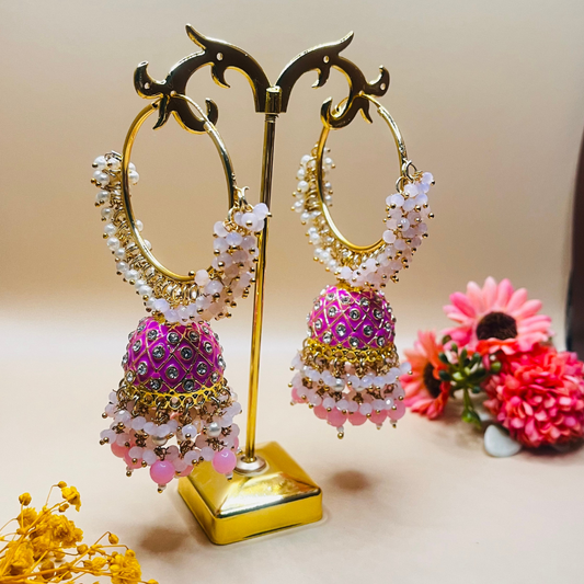 Pink Hoop Jhumki Earring
