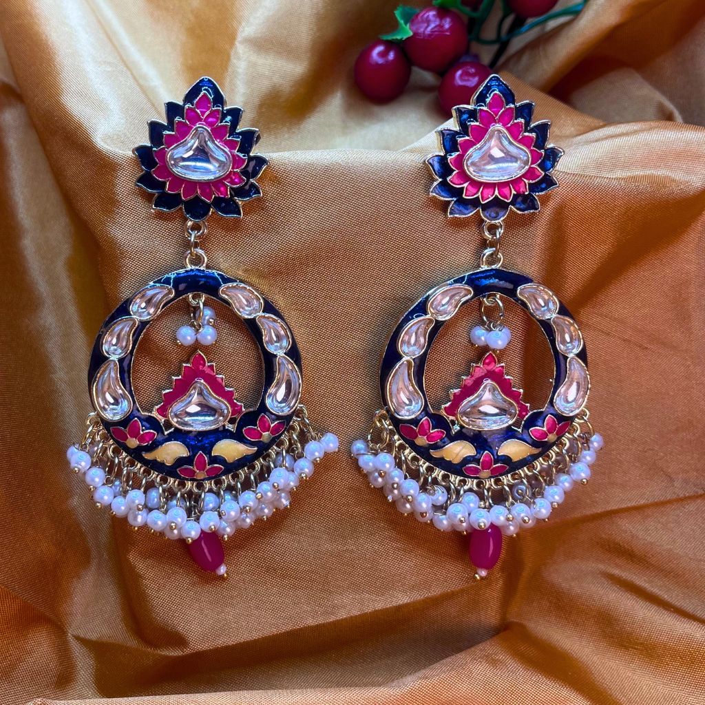 Blue Kundan Meenakari Earrings