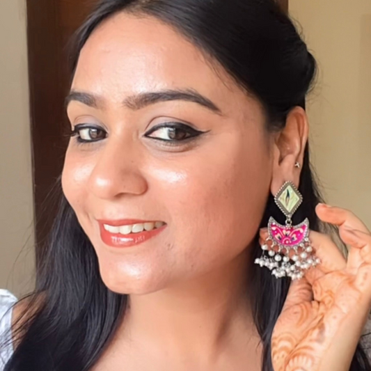 Handprinted Oxidised Chandbali Earrings