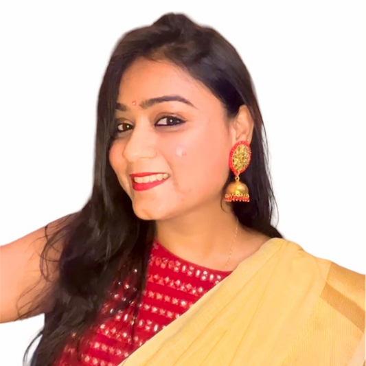 Classic Golden Red Jhumka Earrings