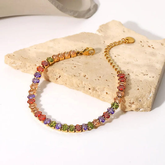 Multicolor Stone Tennis Chain Bracelet
