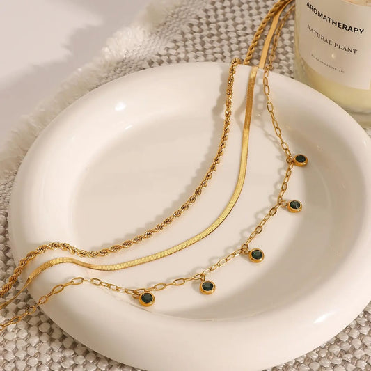 3 Layer Emerald Chain Necklace