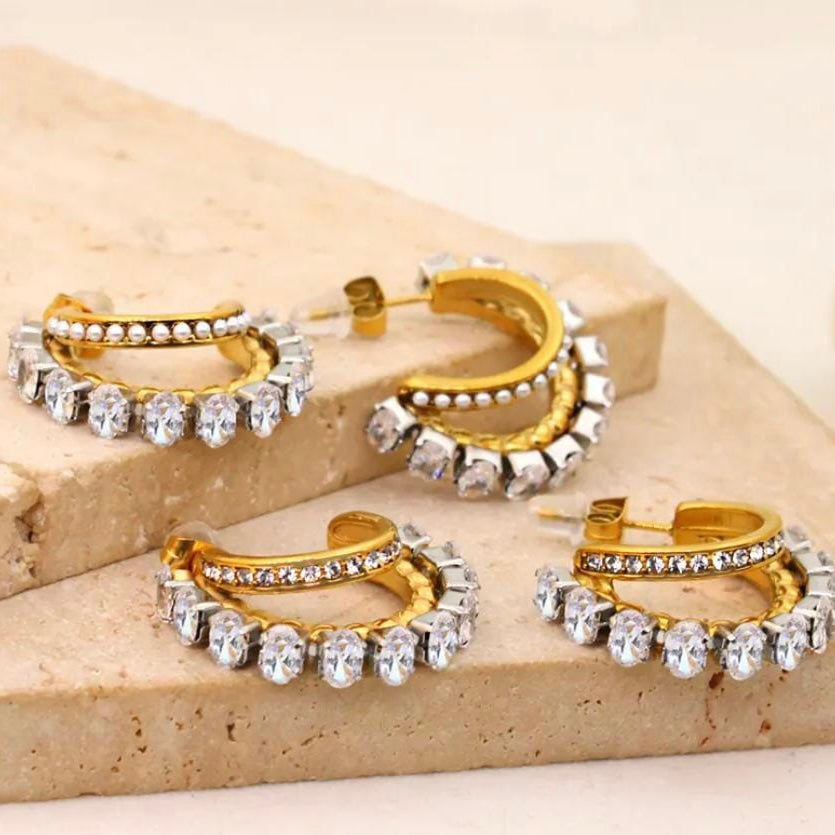 Double Layered Crystal Stone Earrings