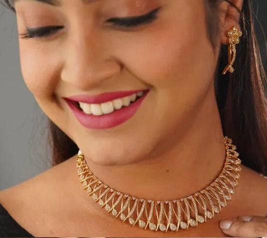 Designer Gold AD Studded Necklace Set