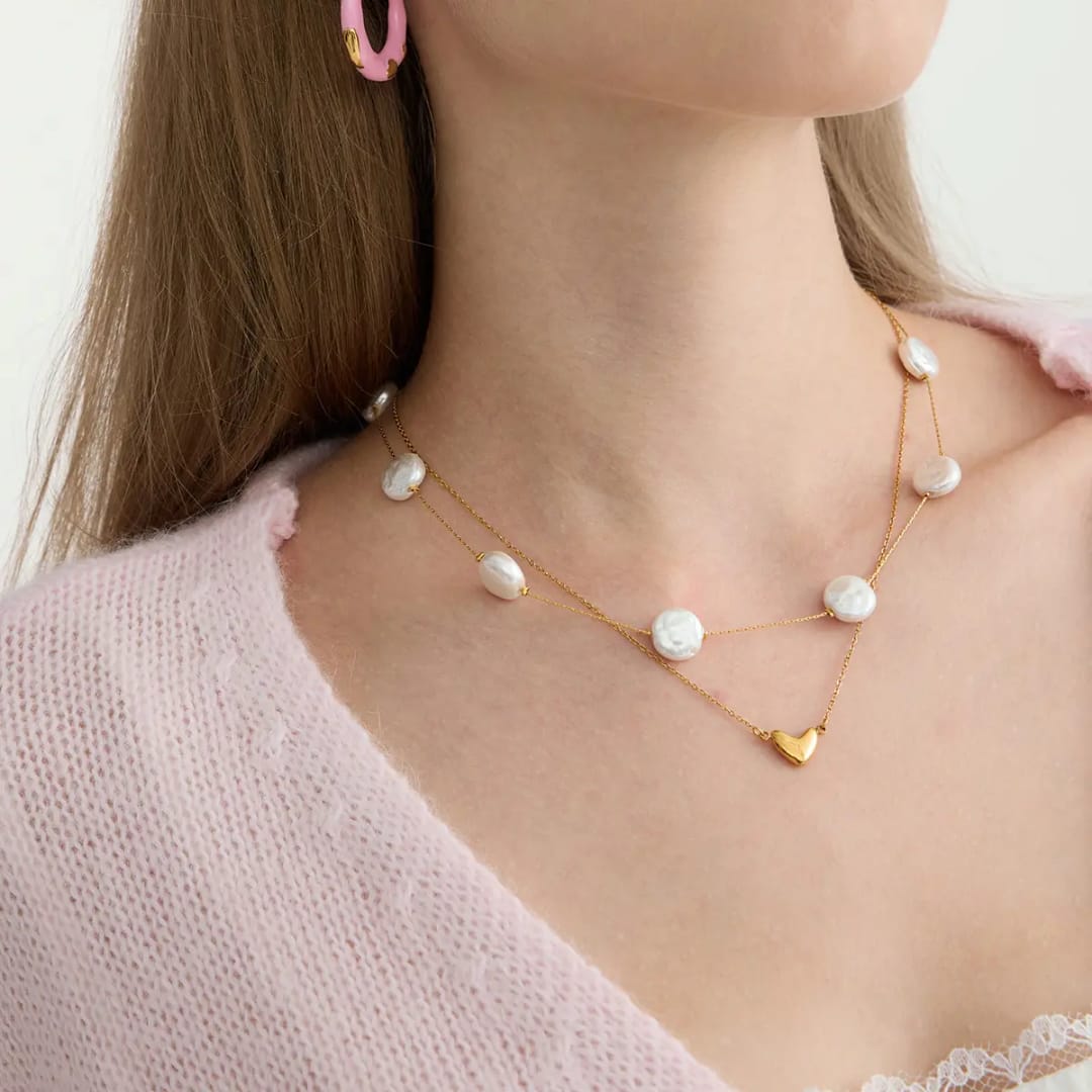 Heart Pearl Chain Necklace