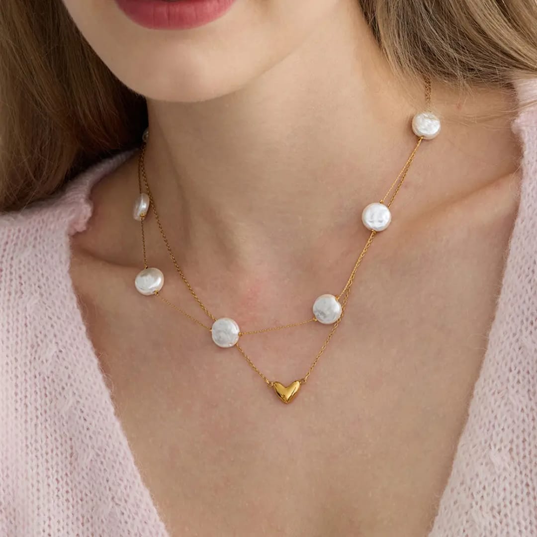 Heart Pearl Chain Necklace